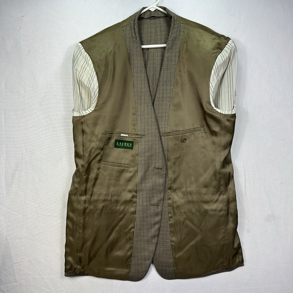 Lauren Ralph Lauren Silk Wool Houndstooth‎ Blazer Mens 46L Brown Sport Coat EUC - Picture 4 of 11